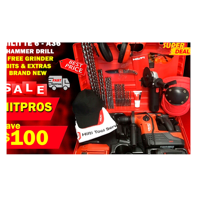 HILTI TE 6 A-36 HAMMER DRILL, NEW, FREE GRINDER, BITS, A LOT EXTRAS, FAST SHIP