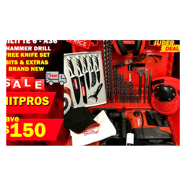 HILTI TE 6 A-36 HAMMER DRILL, NEW, FREE KNIFE SET, BITS, EXTRAS, FAST SHIP