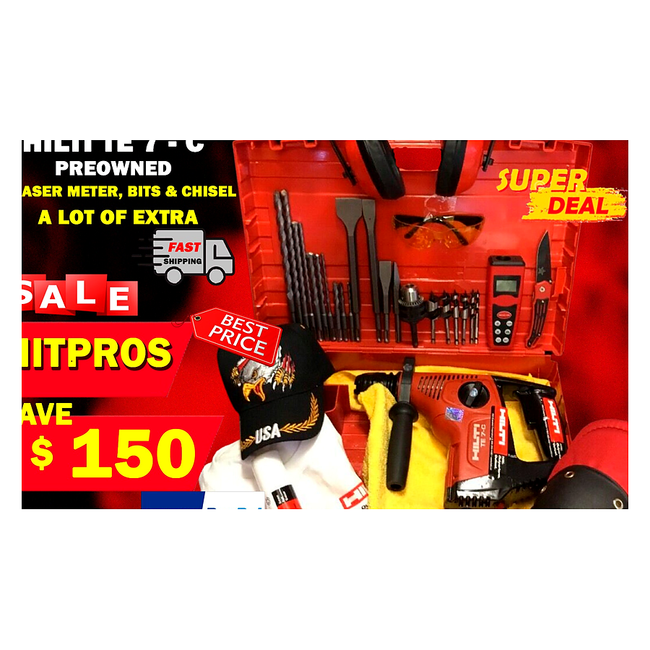 HILTI TE 7-C, PREOWNED, FREE LASER METER, BITS, CHISEL, LOT OF EXTRA
