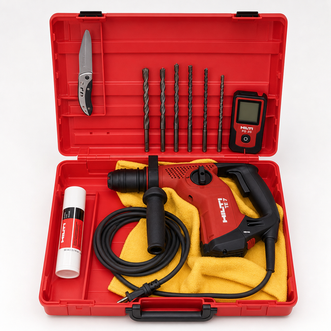 HILTI TE 7 ROTARY HAMMER DRILL, NEW, FREE DRILL BITS, LASER, EXTRAS