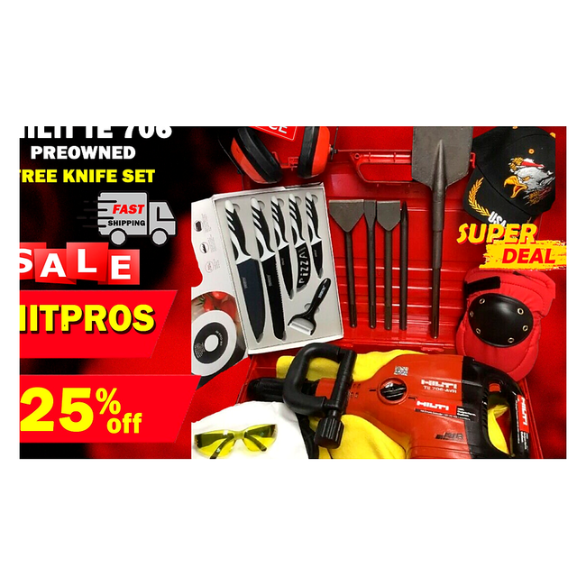 HILTI TE 706 BREAKER, PREOWNED, FREE KNIFE SET, CHISELS, EXTRAS