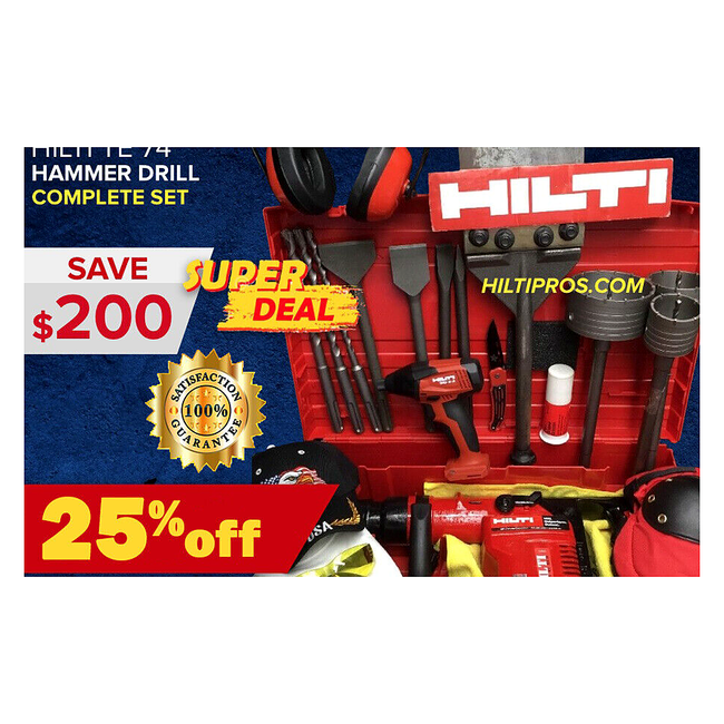 HILTI TE 74 HAMMER DRILL, PREOWNED, FREE SID 2-A, BITS, EXTRAS