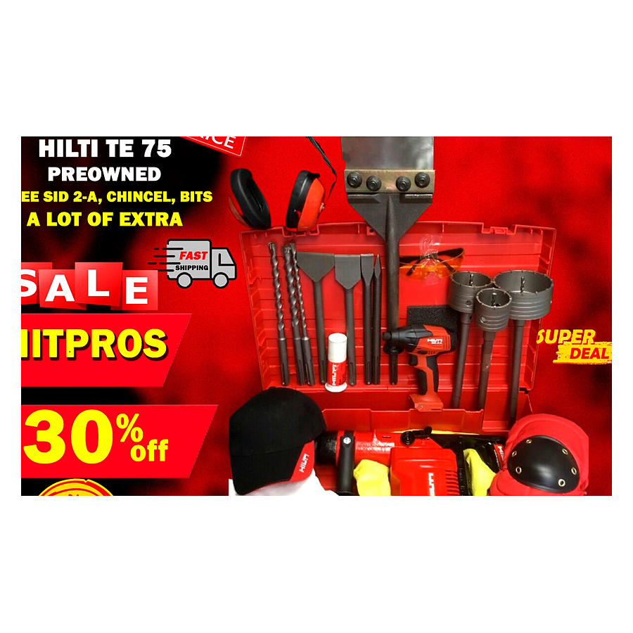 HILTI TE 75, PREOWNED, FREE SID 2-A, CHISEL, BITS, A LOT OF EXTRA