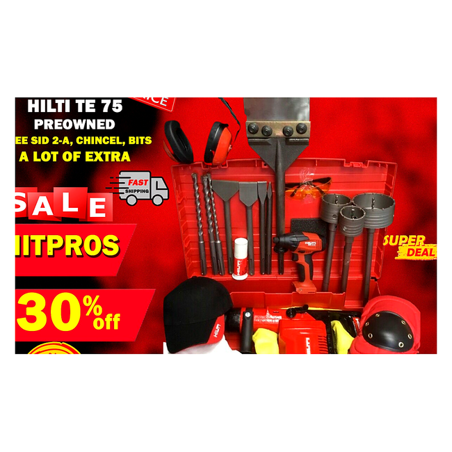 HILTI TE 75, PREOWNED, FREE SID 2-A, CHISEL, BITS, A LOT OF EXTRA