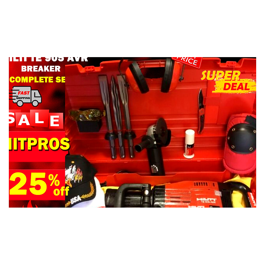 HILTI TE 905-AVR, PREOWNED, FREE ANGLE GRINDER, CHISELS, PLUS EXTRAS, FAST SHIP