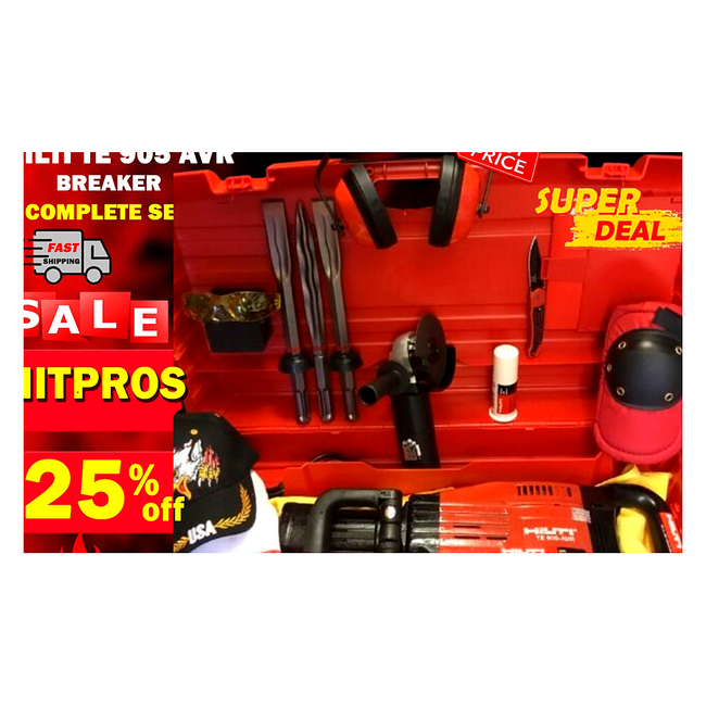 HILTI TE 905-AVR, PREOWNED, FREE ANGLE GRINDER, CHISELS, PLUS EXTRAS, FAST SHIP