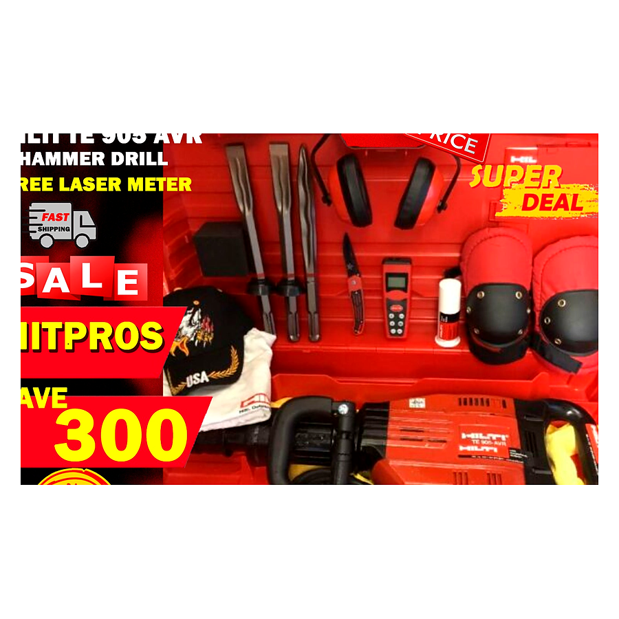 HILTI TE 905 AVR, PREOWNED, FREE LASER METER, CHISELS, PLUS EXTRAS, FAST SHIP