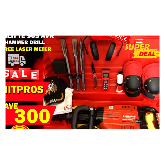 HILTI TE 905 AVR, PREOWNED, FREE LASER METER, CHISELS, PLUS EXTRAS, FAST SHIP