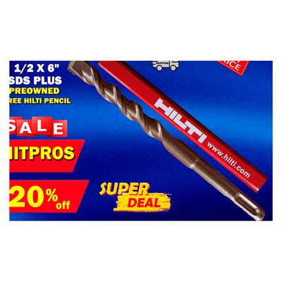 HILTI TE-C 1/2 x 6", SDS PLUS, PREOWNED, FREE HILTI PENCIL, FAST SHIPPING