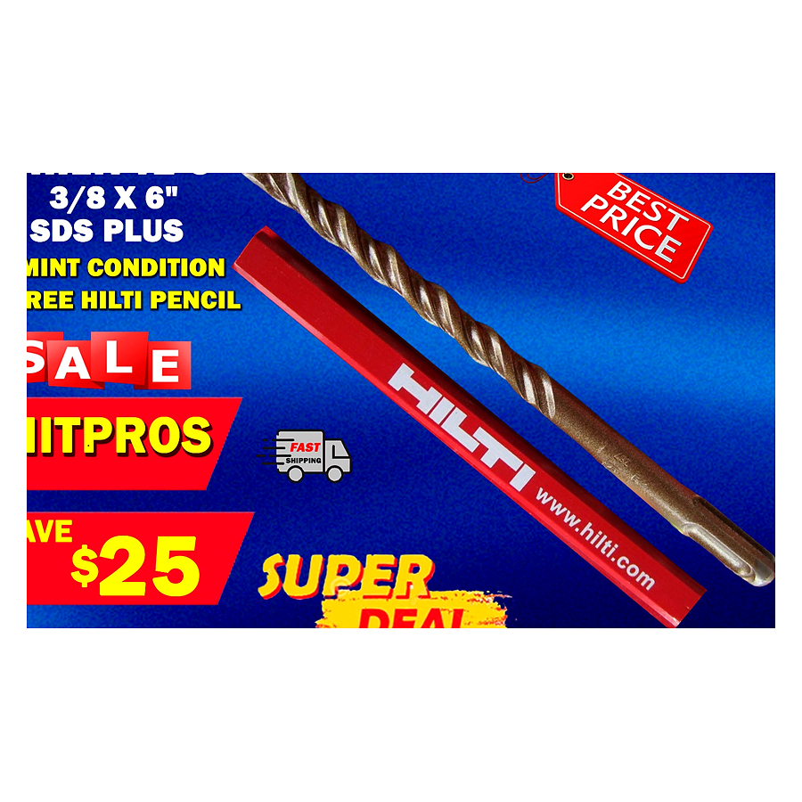 HILTI TE-C 3/8 x 6", SDS PLUS, PREOWNED, FREE HILTI PENCIL, FAST SHIPPING