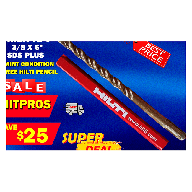 HILTI TE-C 3/8 x 6", SDS PLUS, PREOWNED, FREE HILTI PENCIL, FAST SHIPPING