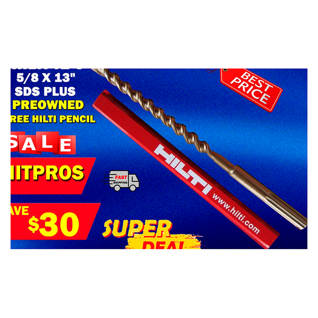 HILTI TE-C 5/8 x 13", SDS PLUS, PREOWNED, FREE HILTI PENCIL, FAST SHIPPING