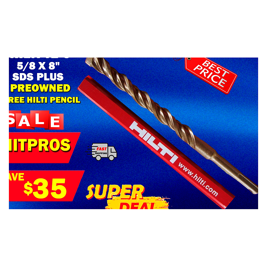 HILTI TE-C 5/8 x 8", SDS PLUS, PREOWNED, FREE HILTI PENCIL, FAST SHIPPING