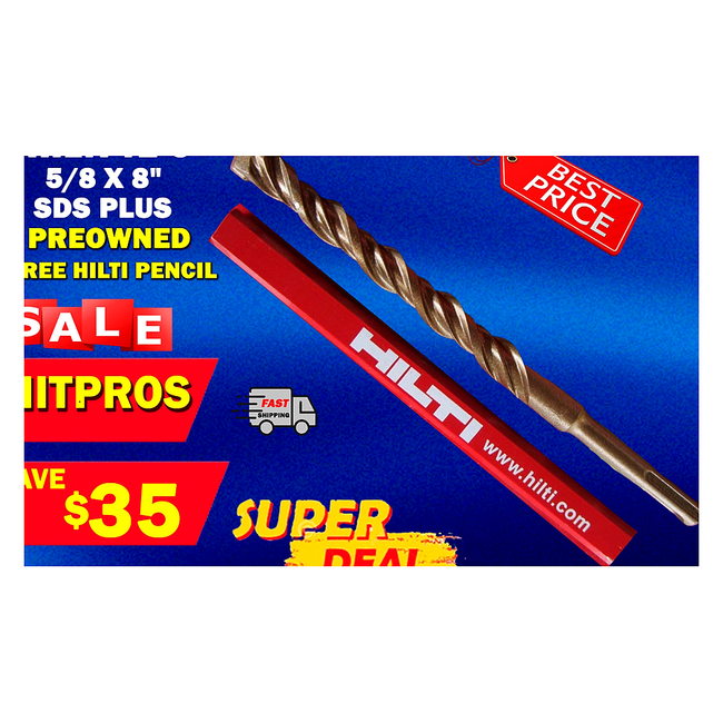 HILTI TE-C 5/8 x 8", SDS PLUS, PREOWNED, FREE HILTI PENCIL, FAST SHIPPING