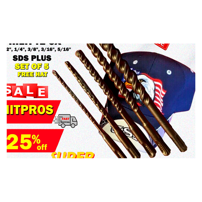 HILTI TE-CX 1/2", 1/4", 3/8", 3/16", 5/16" SDS PLUS, SET OF 5, HAT, FAST SHIP