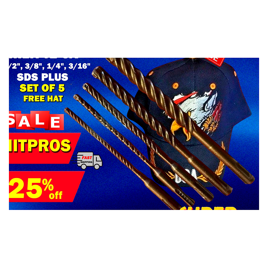 HILTI TE-CX 1/2", 3/8", 1/4", 3/16" SDS PLUS, SET OF 5, FREE HAT, FAST SHIPPING
