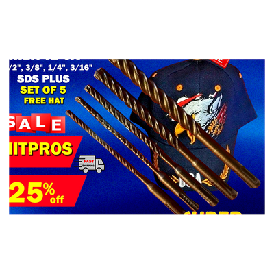 HILTI TE-CX 1/2", 3/8", 1/4", 3/16" SDS PLUS, SET OF 5, FREE HAT, FAST SHIPPING