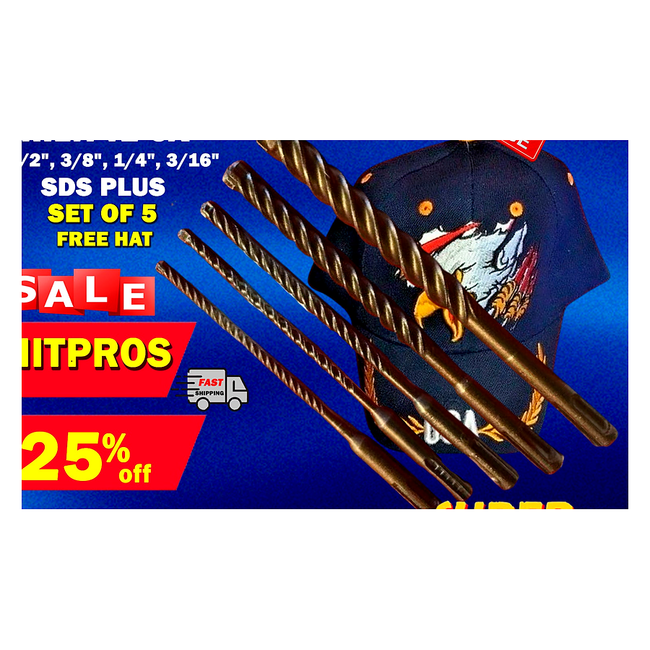 HILTI TE-CX 1/2", 3/8", 1/4", 3/16" SDS PLUS, SET OF 5, FREE HAT, FAST SHIPPING