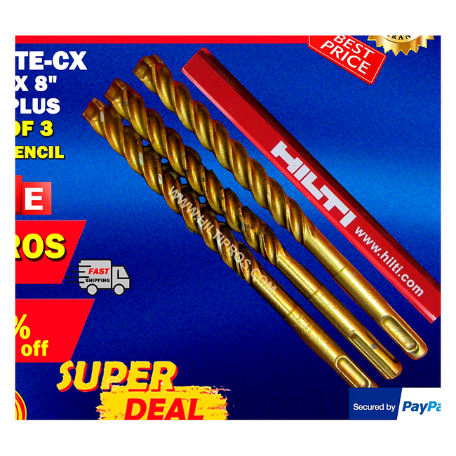 HILTI TE-CX 1/2" X 8", SET OF 3, PREOWNED, FREE PENCIL, FAST SHIP