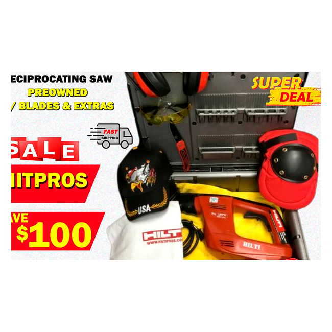 HILTI WSR 900 RECIPROCATING SAW, PREOWNED, W/ BLADES, EXTRAS, QUICK SHIP