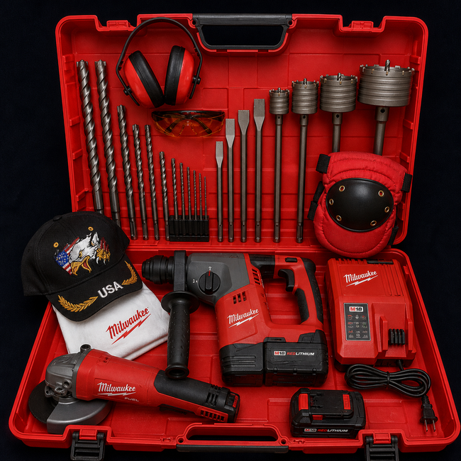 MILWAUKEE CORDLESS HAMMER DRILL, SDS MAX, FREE THERMO, BUNCH EXTRAS, FAST SHIP