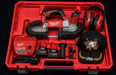 MILWAUKEE M12 CORDLESS BAND SAW, NEW, 2 BATTERIES, FREE GRINDER