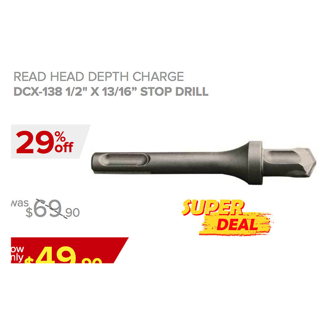 READ HEAD DCX-138 Depth Charge Stop Drill Bit, 1/2" 13/16", NEW, FAST SHIPPING