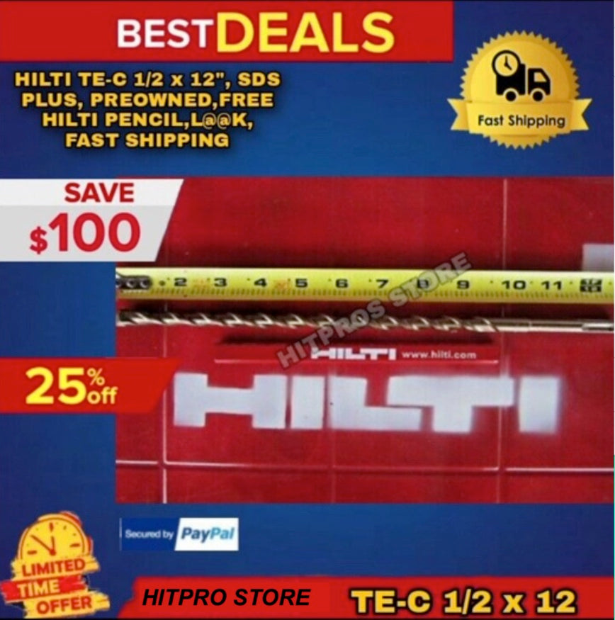 HILTI TE-C 1/2 x 12", SDS PLUS, PREOWNED,FREE HILTI PENCIL,L@@K, FAST SHIPPING