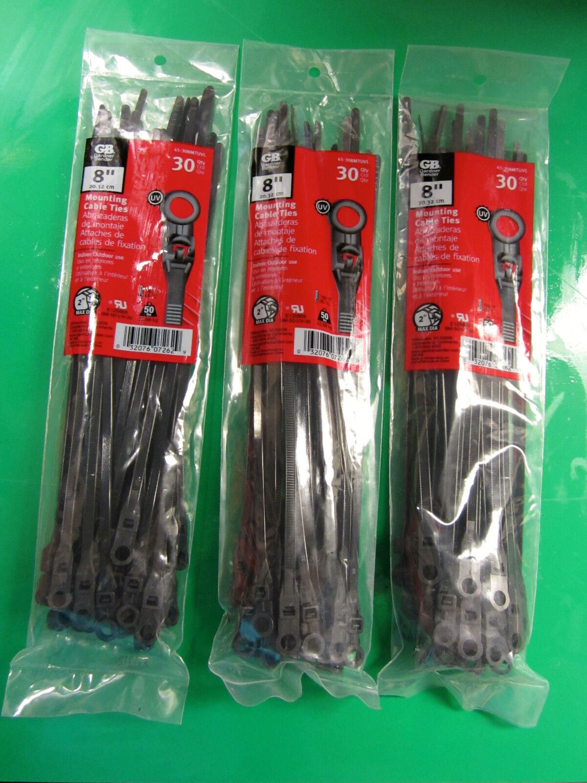 (3) GARDEN BENDER ELECTRIC 8" BLACK MOUNTING CABLE TIES (30-PACK), BRAND NEW!