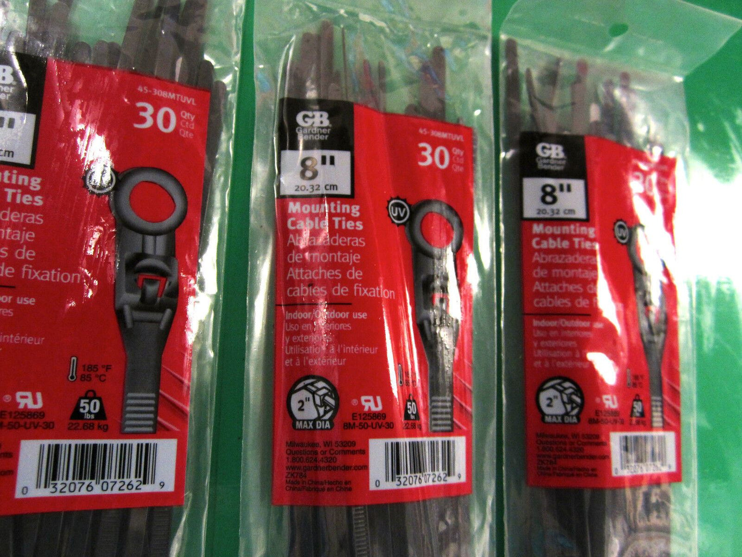 (3) GARDEN BENDER ELECTRIC 8" BLACK MOUNTING CABLE TIES (30-PACK), BRAND NEW!