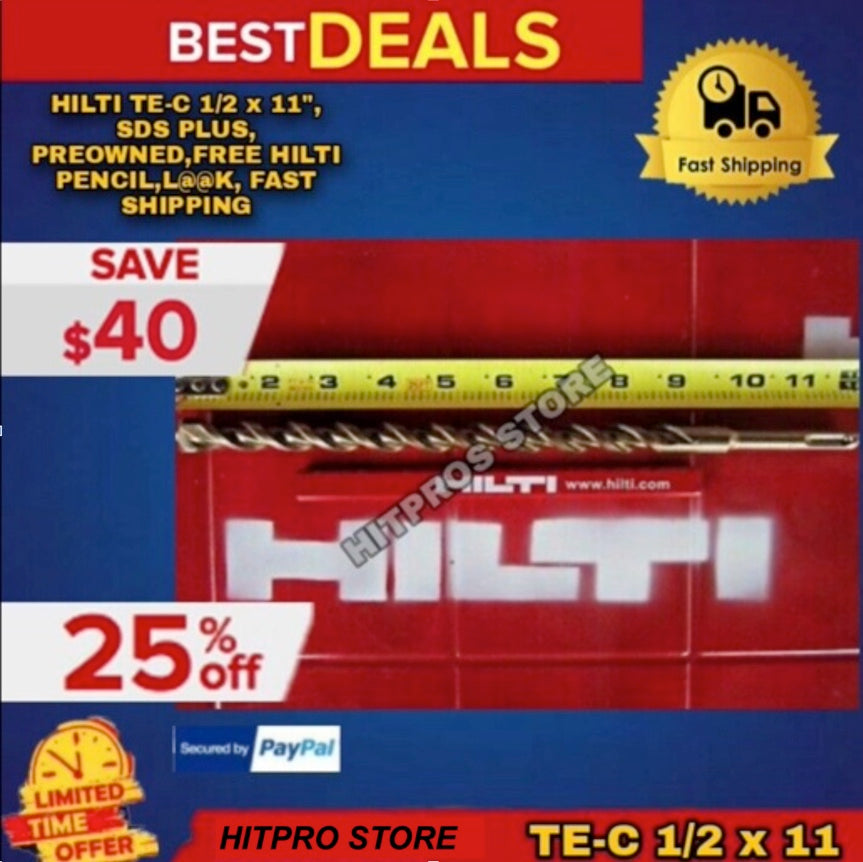 HILTI TE-C 1/2 x 11", SDS PLUS, PREOWNED,FREE HILTI PENCIL,L@@K, FAST SHIPPING