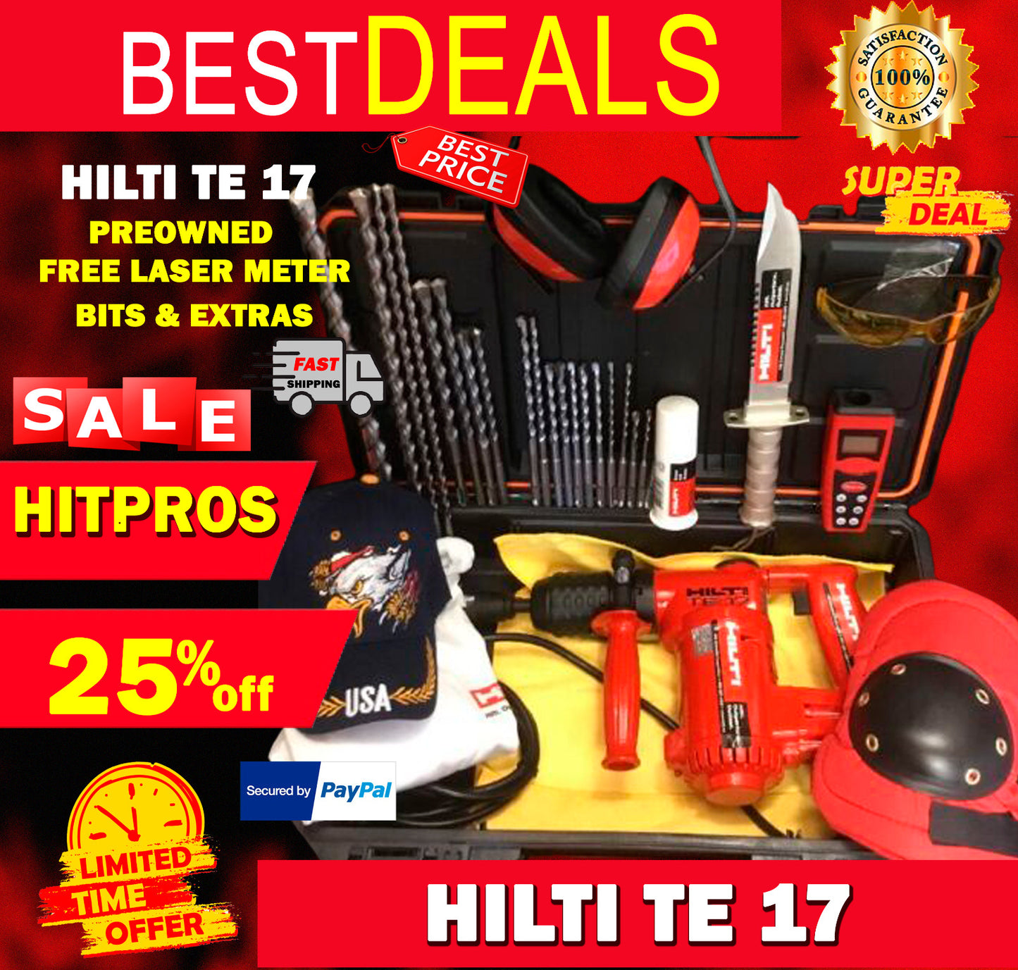 HILTI TE 17, PREOWNED, FREE LASER METER, BITS, A LOT OF EXTRAS,