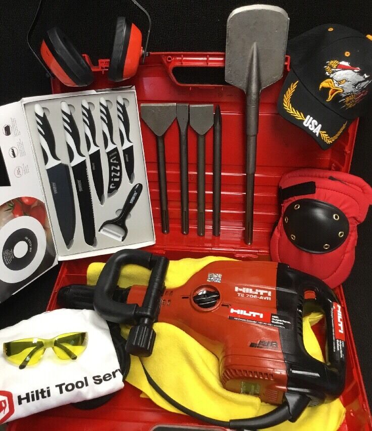 HILTI TE 706 BREAKER, PREOWNED, FREE KNIFE SET, CHISELS, EXTRAS