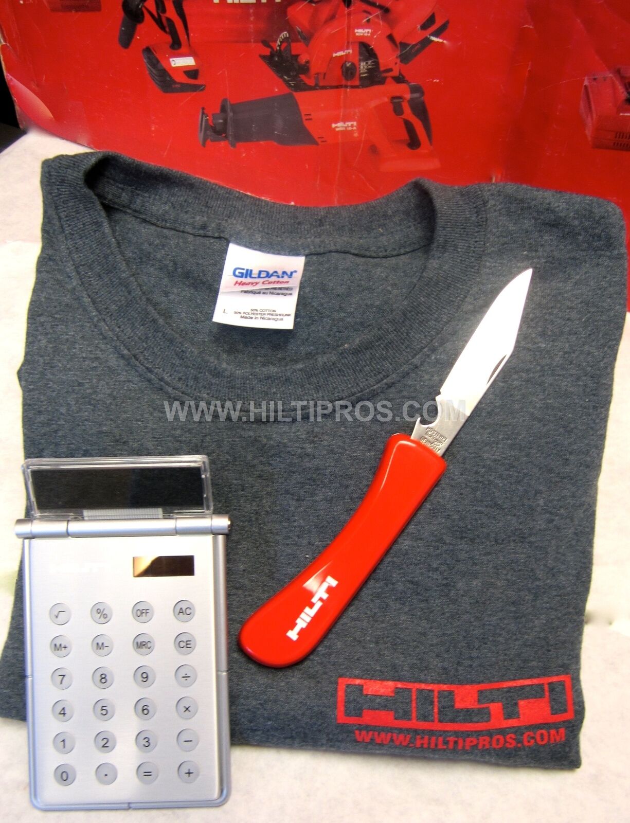 HILTI - CALCULATOR / PHOTO FRAME, HILTI KNIFE, T-SHIRT