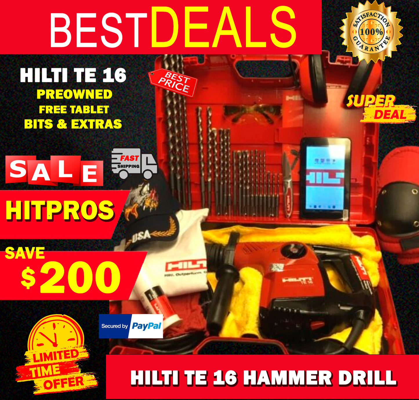 HILTI TE 16 HAMMER DRILL, PREOWNED, FREE TABLET, BITS, EXTRAS