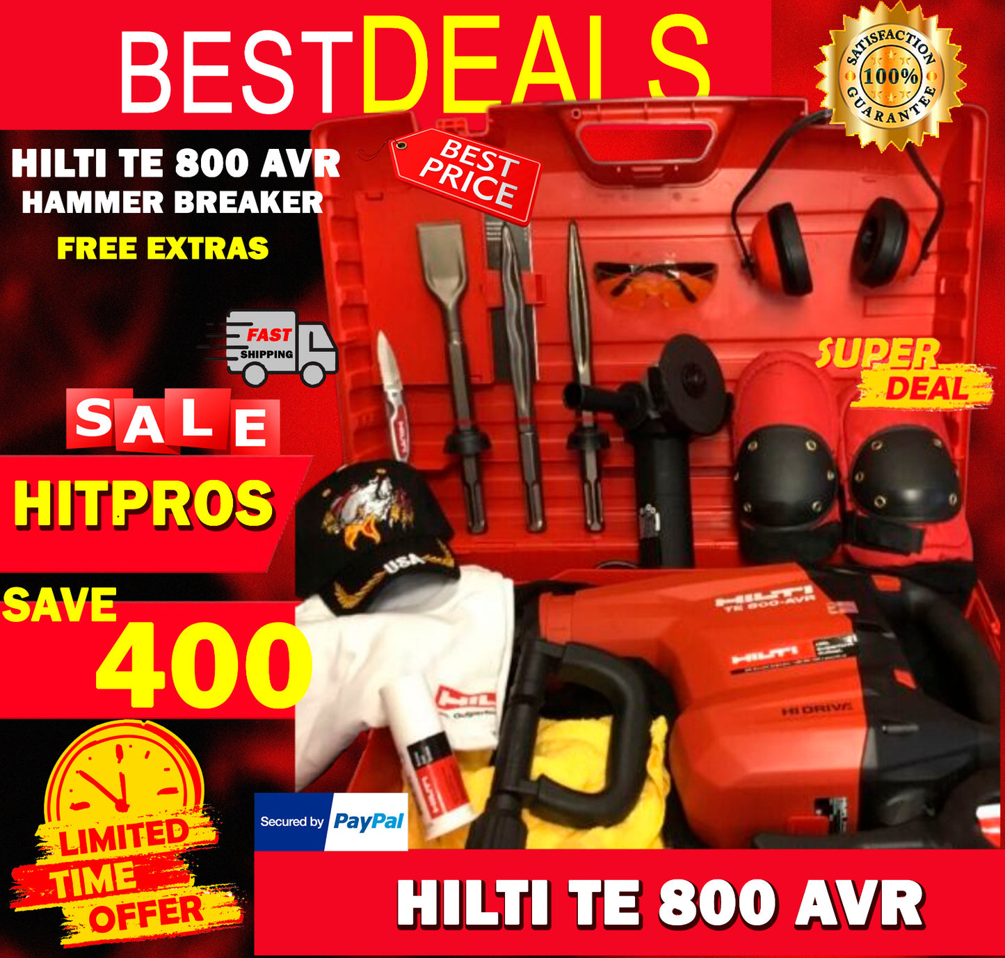 HILTI TE 800 AVR BREAKER, NEW, FREE CHISELS, ANGLE GRINDER, HILTI HAT, FAST SHIP