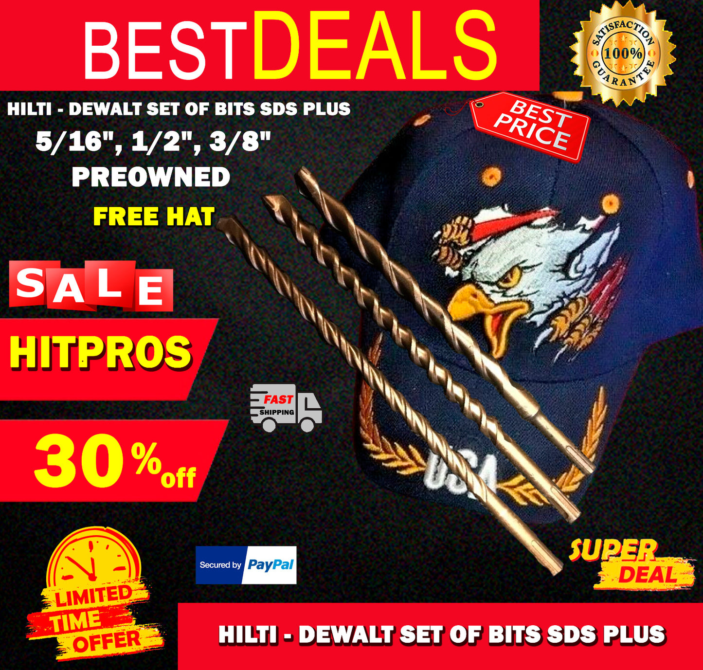 HILTI - DEWALT SET OF BITS SDS PLUS 5/16", 1/2", 3/8", PREOWNED, HAT