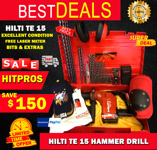 HILTI TE 15, EXCELLENT CONDITION, FREE LASER METER, BITS, AND EXTRAS