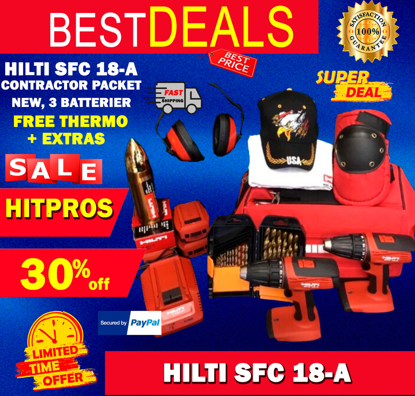 HILTI SFC 18-A ,CONTRACTOR PACKET, NEW, 3 BAT, FREE THERMO, LOT EXTRA