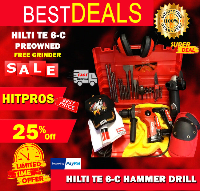 HILTI TE 6-C HAMMER DRILL, PREOWNED, FREE GRINDER, LOT OF EXTRAS, FAST SHIP