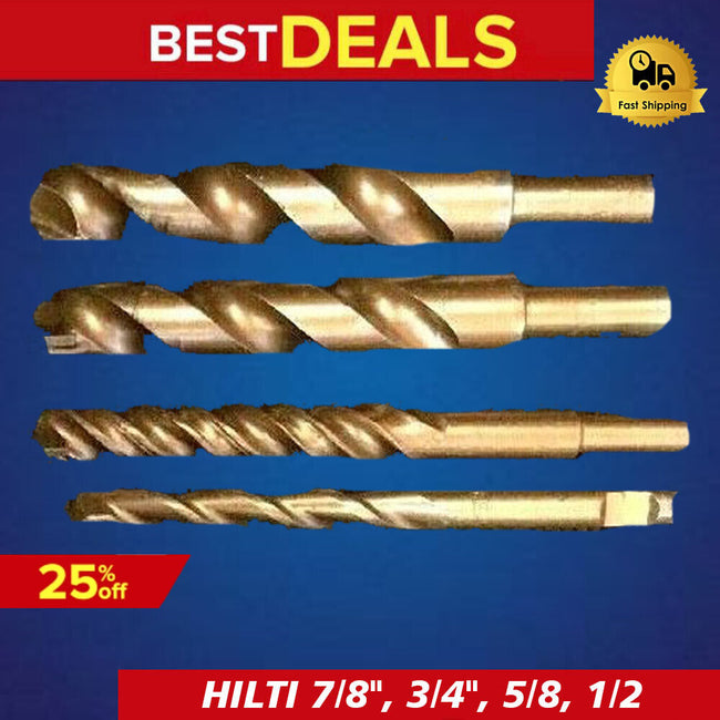 HILTI-BOSH SET PERCUSSION BIT 7/8", 3/4", 5/8, 1/2,PREOWNED, FREE HAT