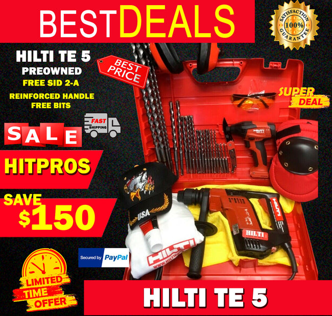 HILTI TE 5 HAMMER DRILL, FREE SID 2-A, REINFORCED HANDLE, BITS