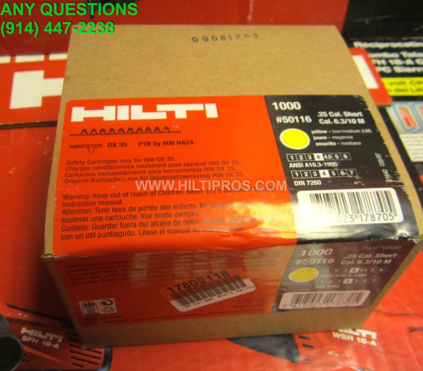 HILTI SHOTS .25 CAL 6.3/10 ,YELLOW , 10 BOXES OF 1000