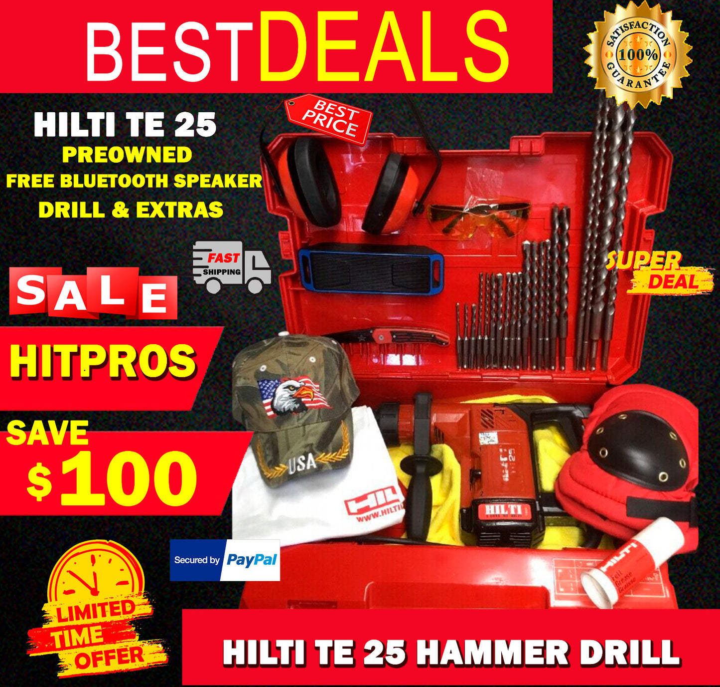 HILTI TE 25 DRILL, PREOWNED, FREE BLUETOOTH SPEAKER, DRILL & EXTRAS