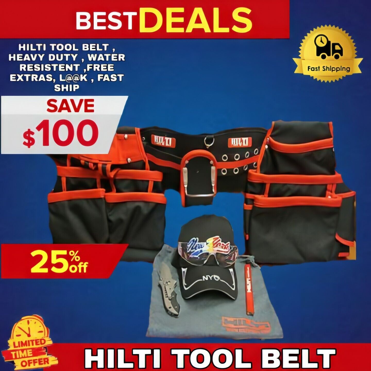 HILTI TOOL BELT , HEAVY DUTY , WATER RESISTENT ,FREE EXTRAS, L@@K  , FAST SHIP