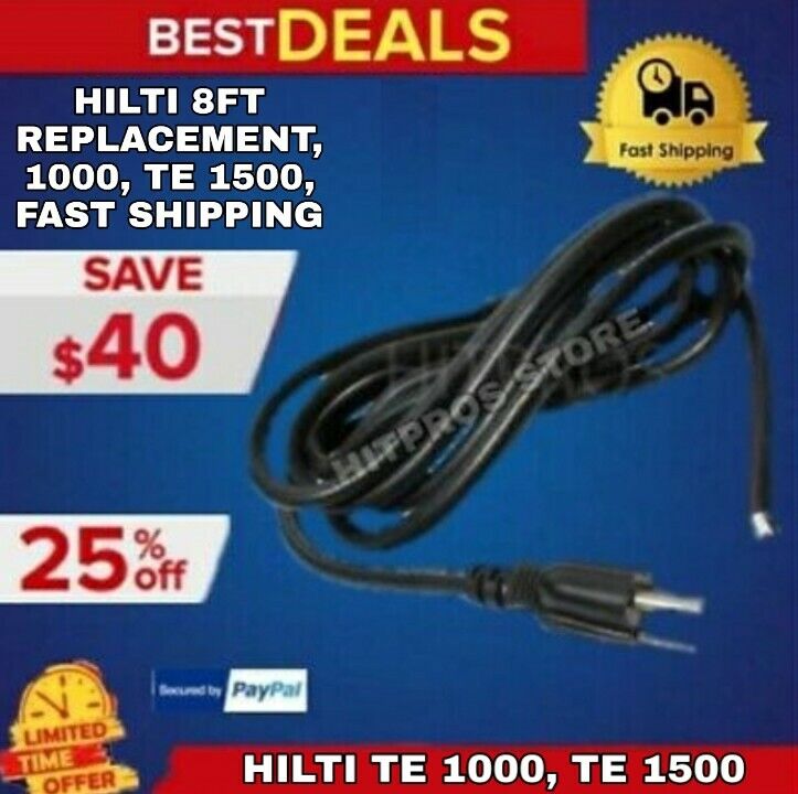 HILTI 8FT REPLACEMENT CORD FOR TE 1000, TE 1500, NEW,