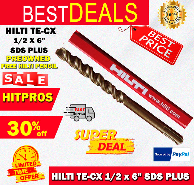 HILTI TE-CX 1/2 x 6", SDS PLUS, PREOWNED,FREE HILTI PENCIL,L@@K, FAST SHIPPING