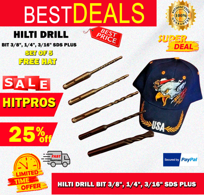 HILTI DRILL BIT 3/8", 1/4", 3/16" SDS PLUS, SET OF 5