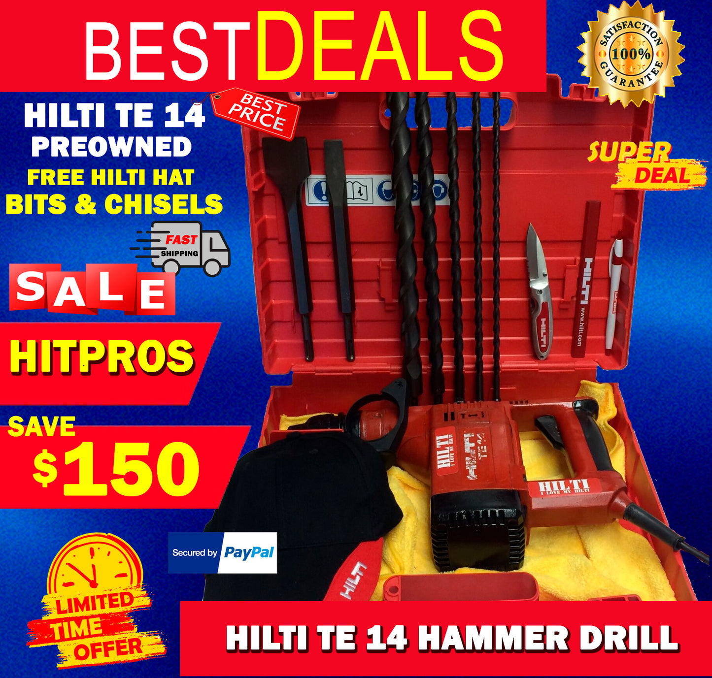 HILTI TE 14 PREOWNED, FREE BITS, CHISELS, HILTI HAT, EXTRAS