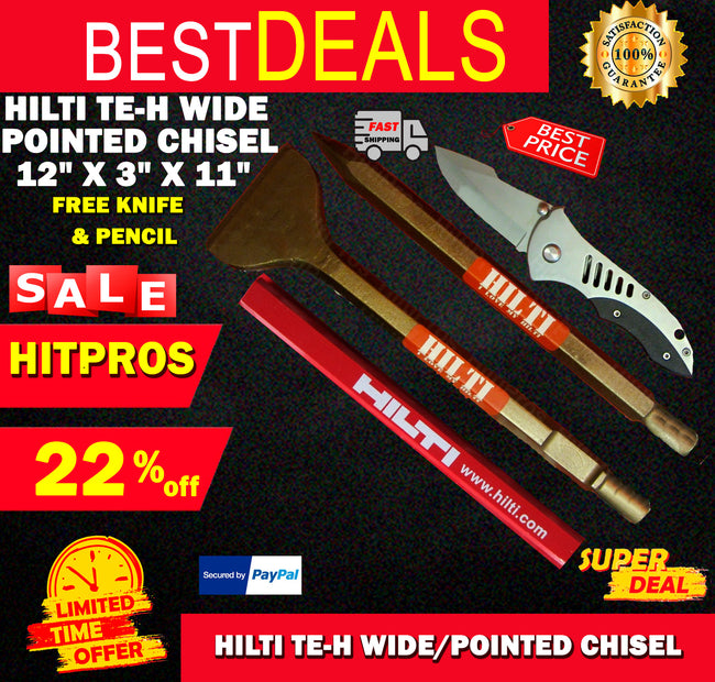 HILTI TE-H WIDE/POINTED CHISEL 12" x 3" x 11", FREE KNIFE, L@@K, FAST SHIPPING